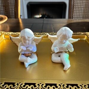Vintage porcelain white and gold cherubs angels salt and pepper shakers